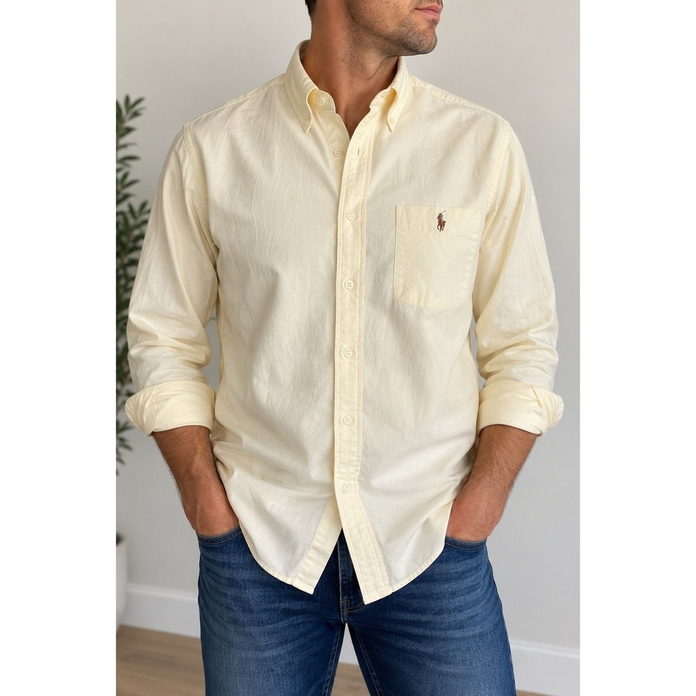 Polo Ralph Lauren Blake Shirt Mens XL Yellow Cotton Oxford Button Down LS_218